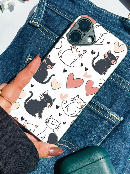 Meowgical Hearts Premium Glass Back Cover For iPhone 11,12,13,14,15,16,17 Models
