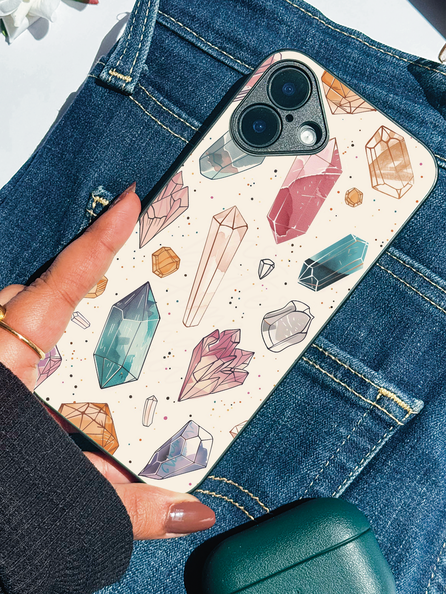 Crystal Bloom Premium Glass Back Cover For iPhone 11,12,13,14,15,16,17 Models