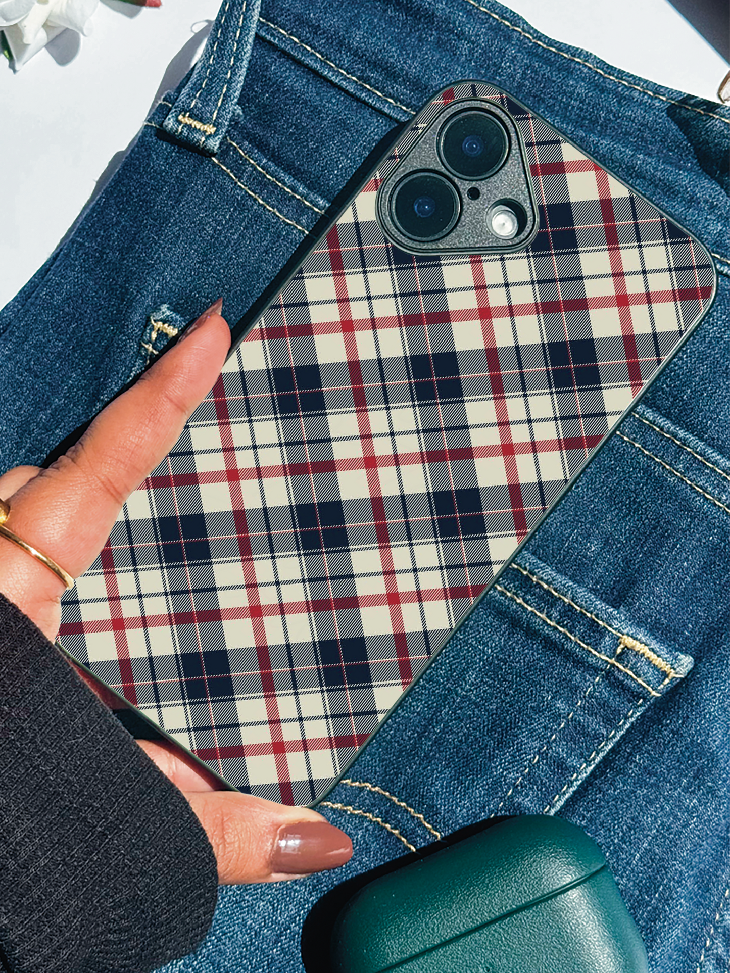 Plaid Perfection Premium Glass Back Cover For iPhone 11,12,13,14,15,16,17 Models