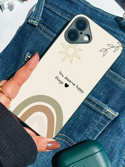 Happy Things Premium Glass Back Cover For iPhone 11,12,13,14,15,16 Models