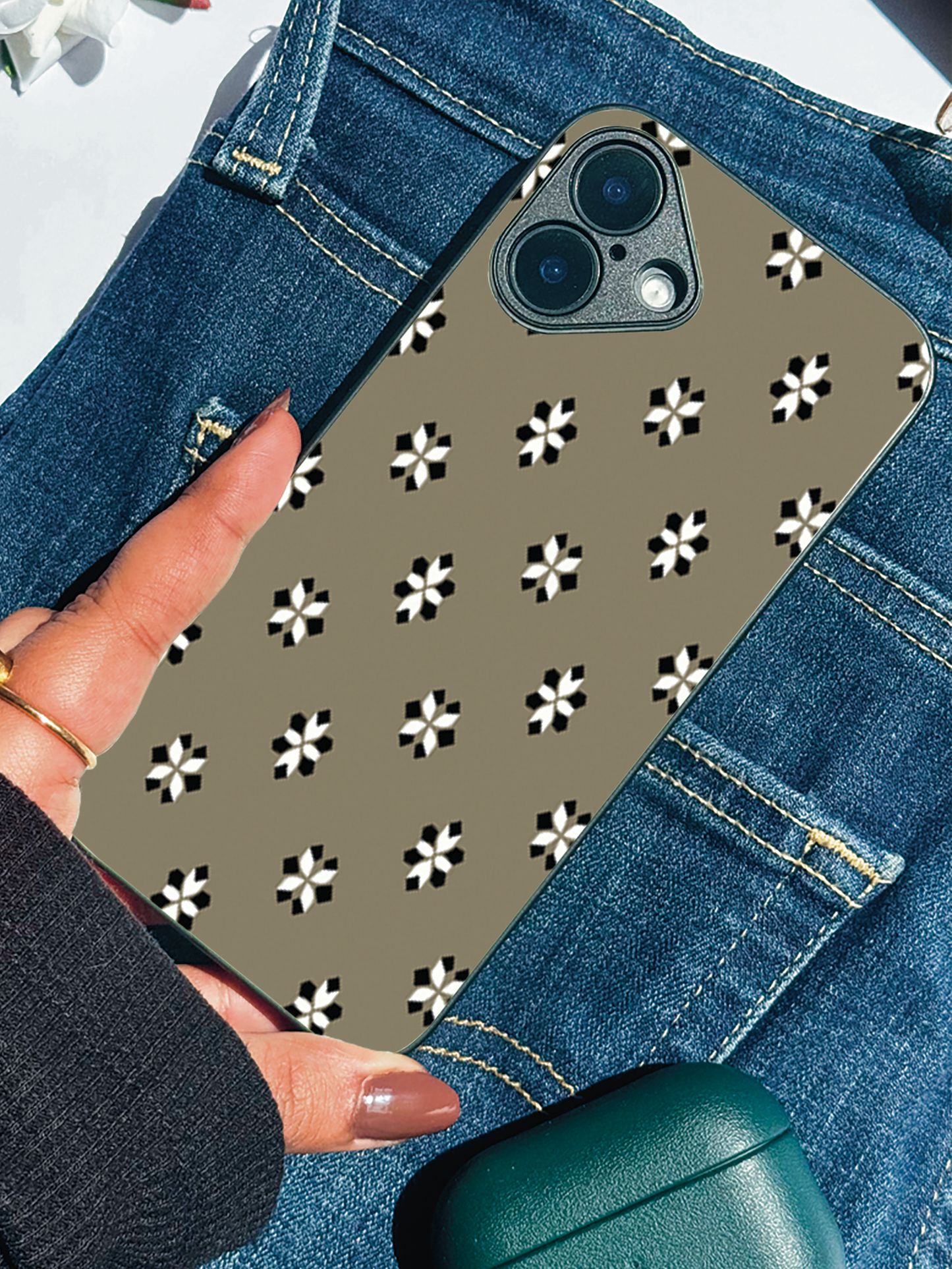 Taupe Trellis  Premium Glass Back Cover For iPhone 11,12,13,14,15,16 Models