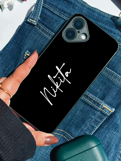 Noir Signature Personalised Name Premium Glass Back Cover For iPhone 11,12,13,14,15,16 Models