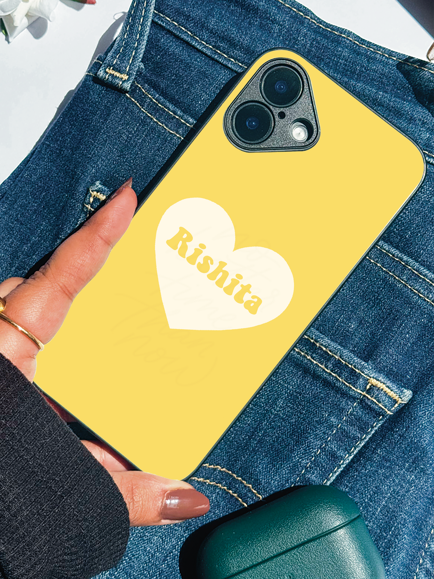 Sunny Heart Personalised Name Premium Glass Back Cover For iPhone 11,12,13,14,15,16 Models