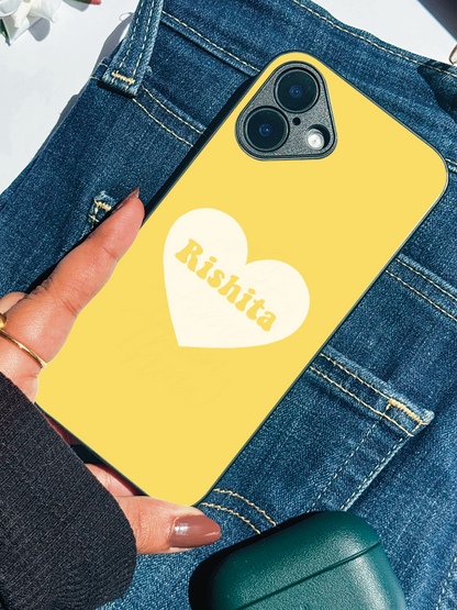 Sunny Heart Personalised Name Premium Glass Back Cover For iPhone 11,12,13,14,15,16 Models