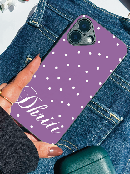 Lavender Dots Personalised Name Premium Glass Back Cover For iPhone 11,12,13,14,15,16 Models