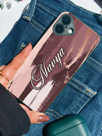 Rosé Haze Personalised Name Premium Glass Back Cover For iPhone 11,12,13,14,15,16 Models