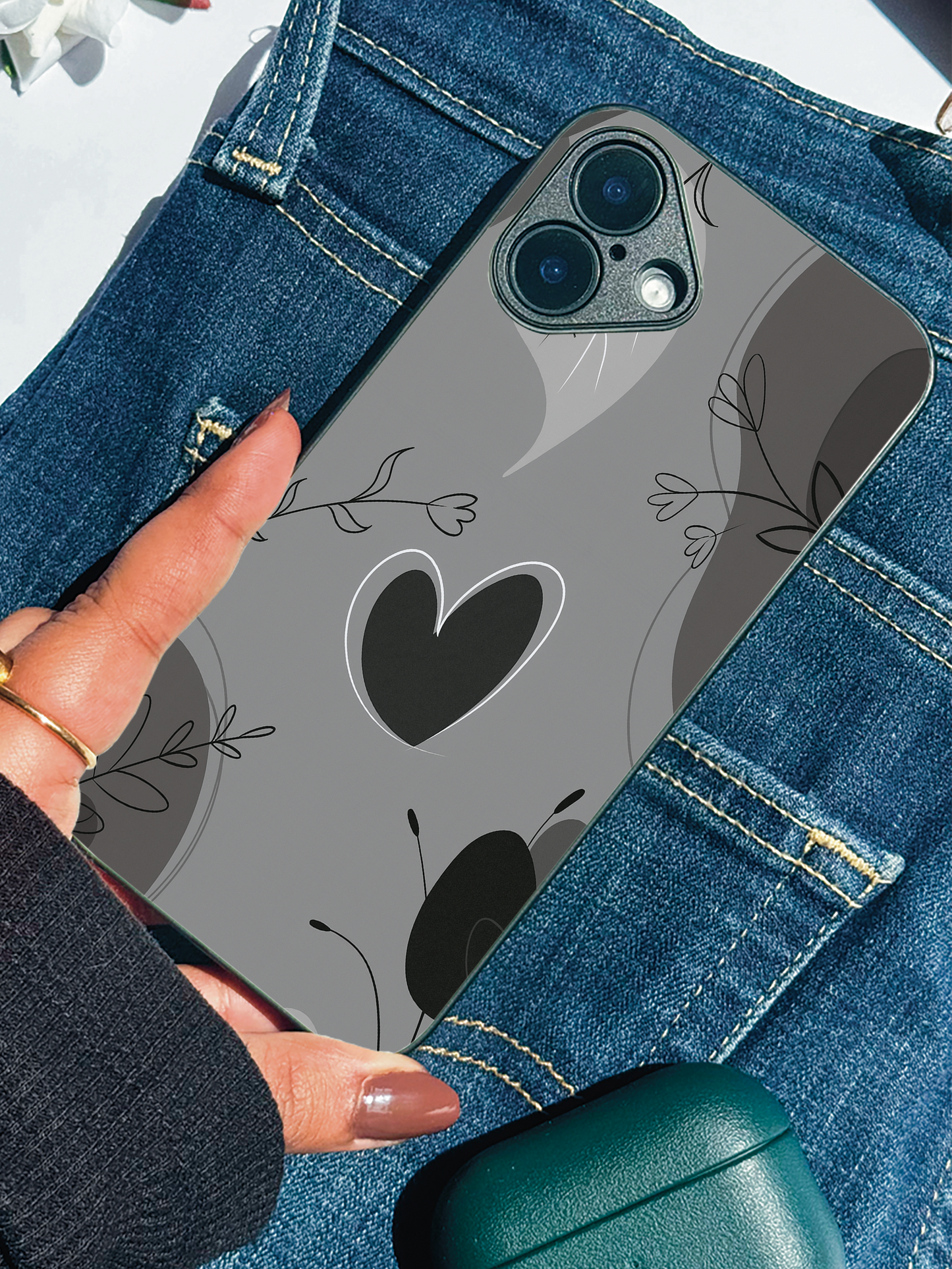 Muted Hearts Premium Glass Back Cover For iPhone 11,12,13,14,15,16 Models