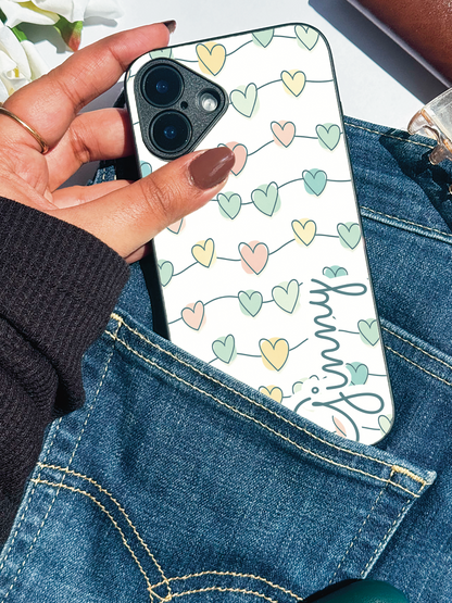 Pastel Strings Personalised Name Premium Glass Back Cover For iPhone 11,12,13,14,15,16 Models