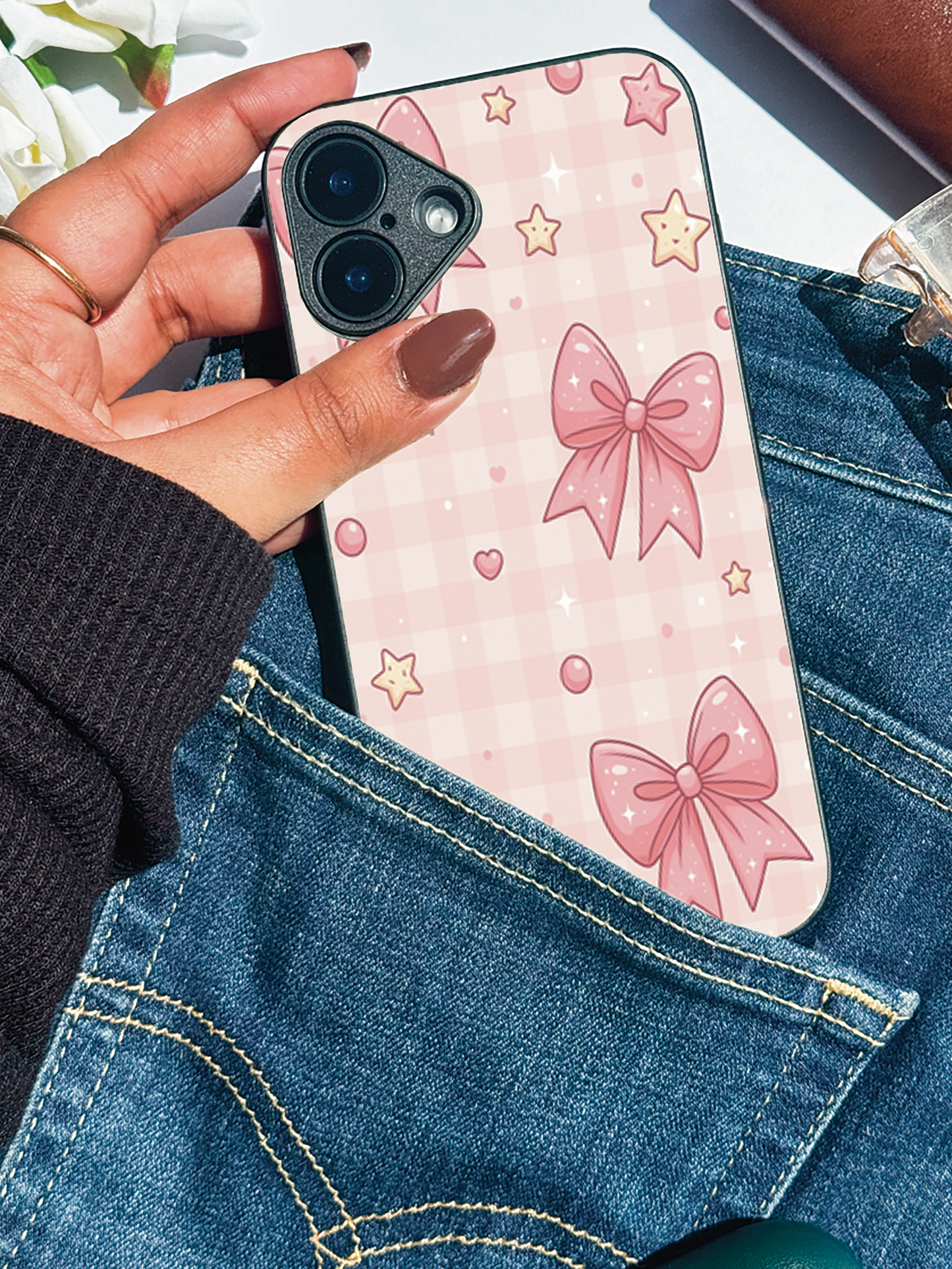 Pastel Charm remium Glass Back Cover For iPhone 11,12,13,14,15,16 Models