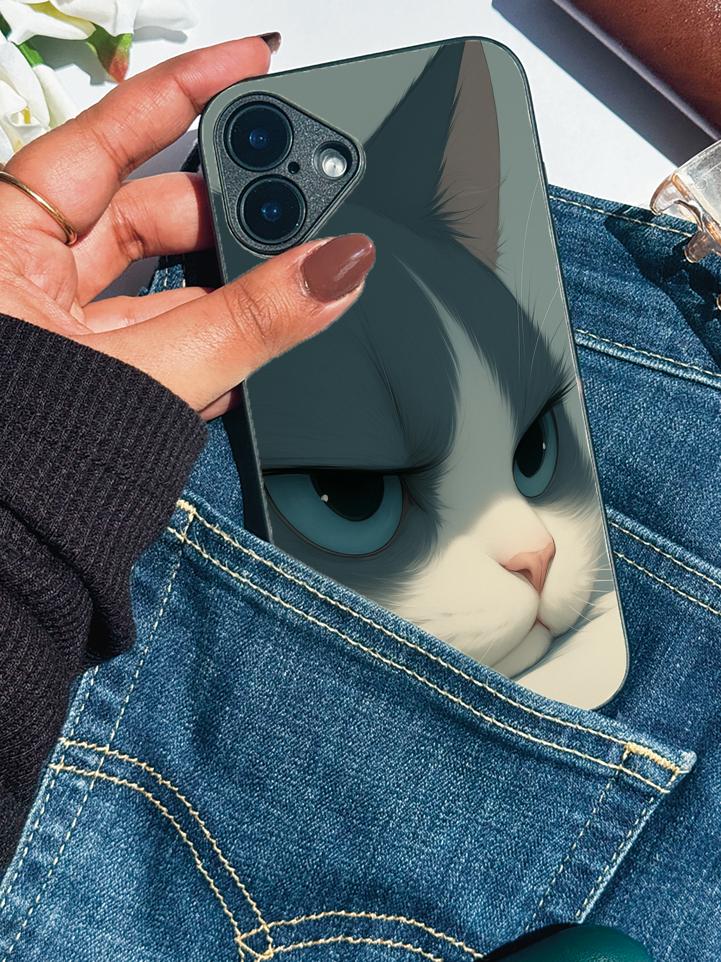 The Grump Cat Premium Glass Back Cover For iPhone 11,12,13,14,15,16 Models