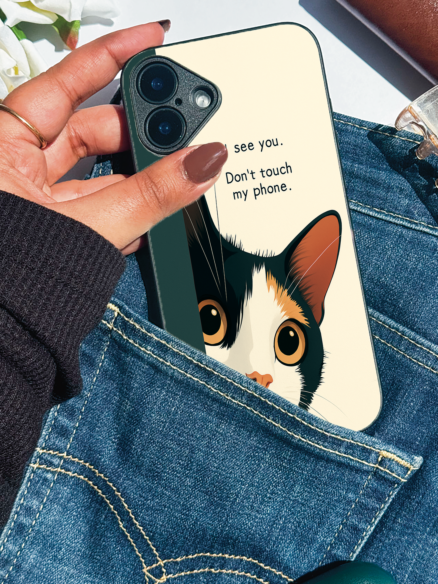 Sassy Cat Premium Glass Back Cover For iPhone 11,12,13,14,15,16 Models