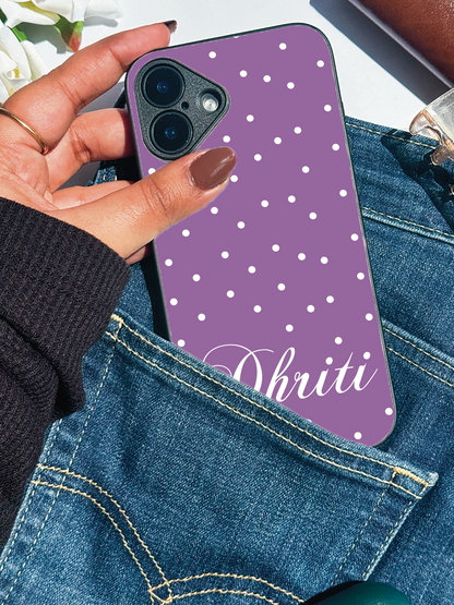 Lavender Dots Personalised Name Premium Glass Back Cover For iPhone 11,12,13,14,15,16 Models
