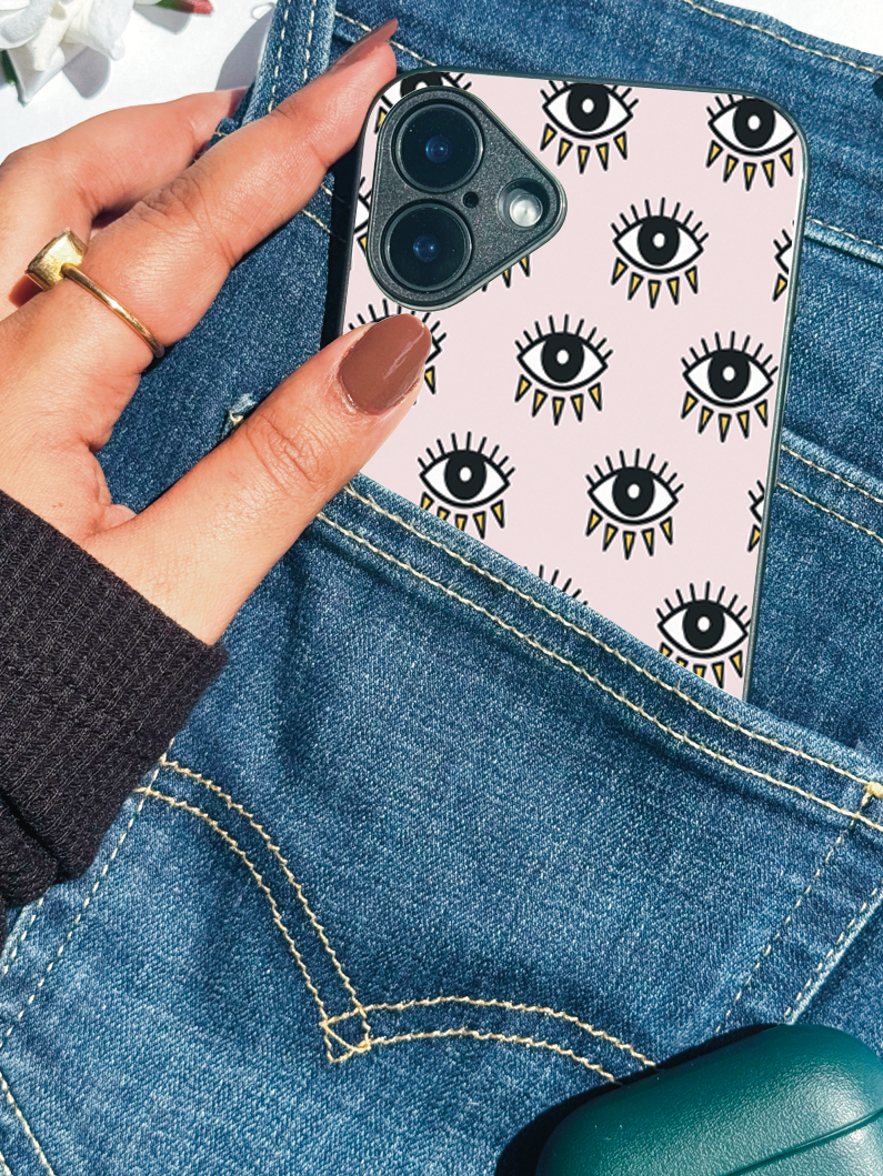 Boho Evil Eye Premium Glass Back Cover For iPhone 11,12,13,14,15,16 Models