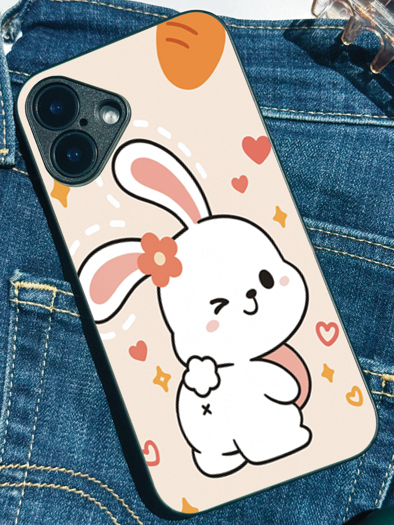 Bunny Pooh Premium Glass Back Cover For iPhone 11,12,13,14,15,16 Models