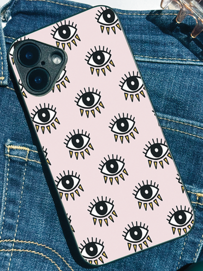 Boho Evil Eye Premium Glass Back Cover For iPhone 11,12,13,14,15,16 Models