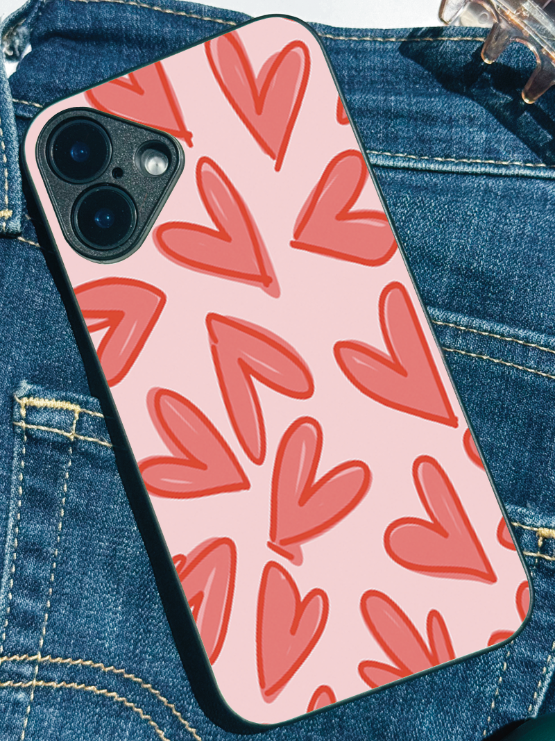 Love Doodles  Premium Glass Back Cover For iPhone 11,12,13,14,15,16 Models