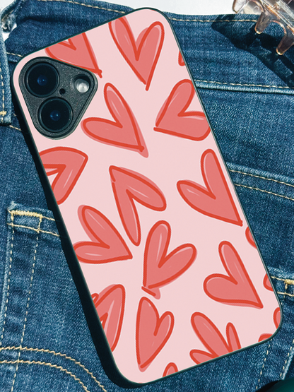 Love Doodles  Premium Glass Back Cover For iPhone 11,12,13,14,15,16 Models