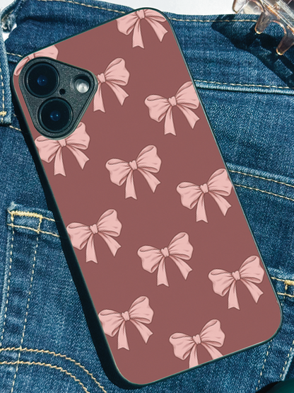 Brown Bows Sketch Premium Glass Back Cover For iPhone 11,12,13,14,15,16 Models