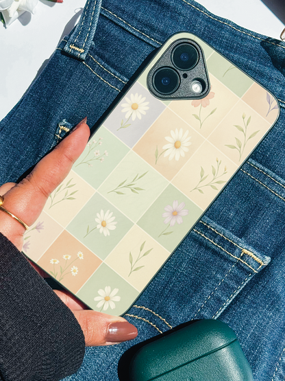 Sage Check Premium Glass Back Cover For iPhone 11,12,13,14,15,16 Models