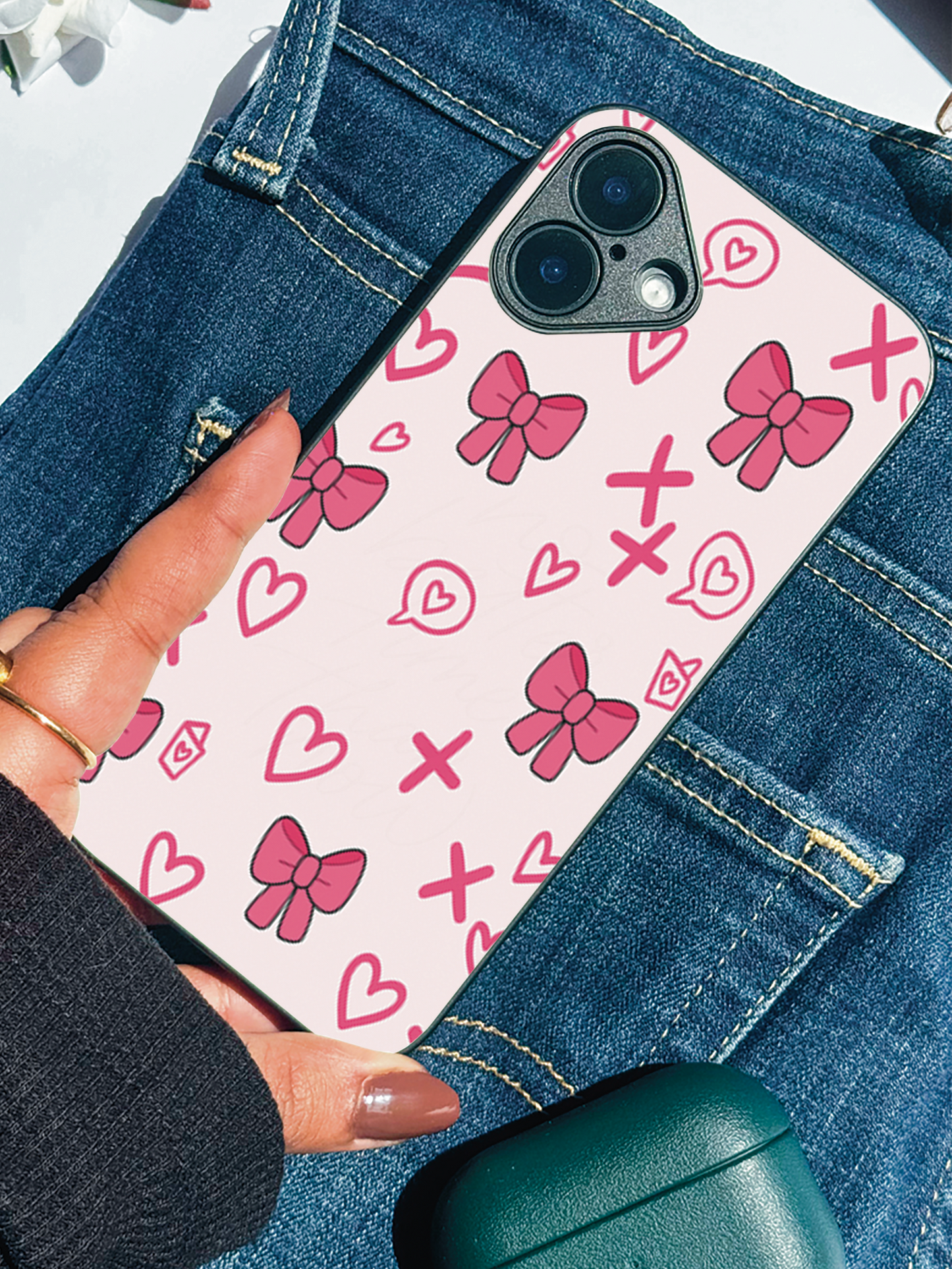 XOXO Bows Premium Glass Back Cover For iPhone 11,12,13,14,15,16 Models