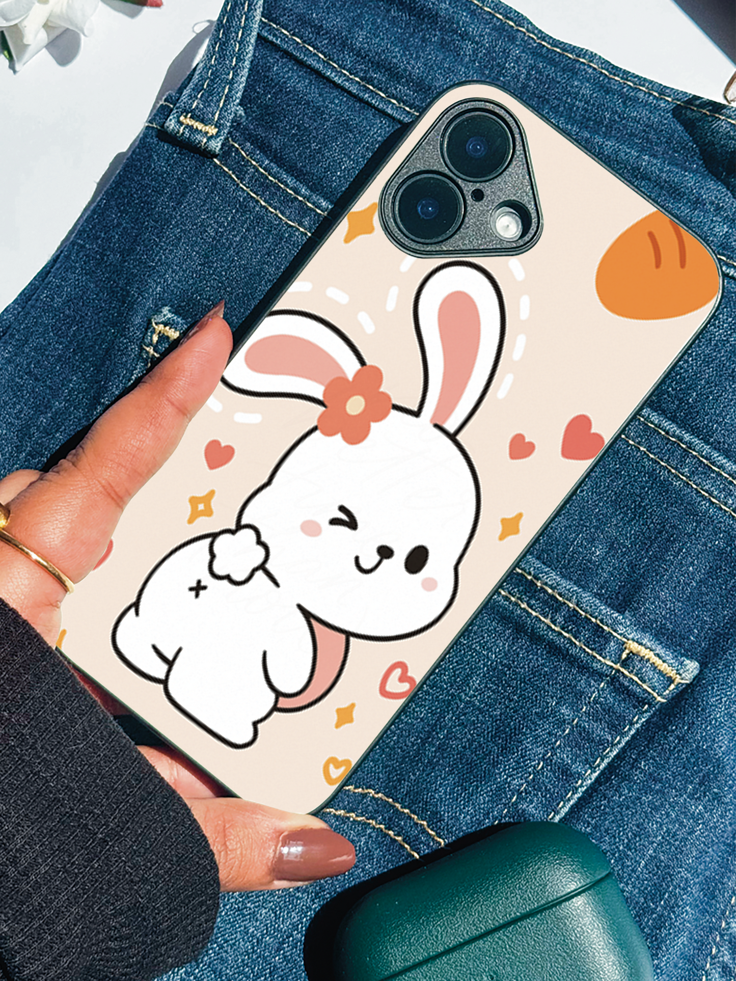 Bunny Pooh Premium Glass Back Cover For iPhone 11,12,13,14,15,16 Models