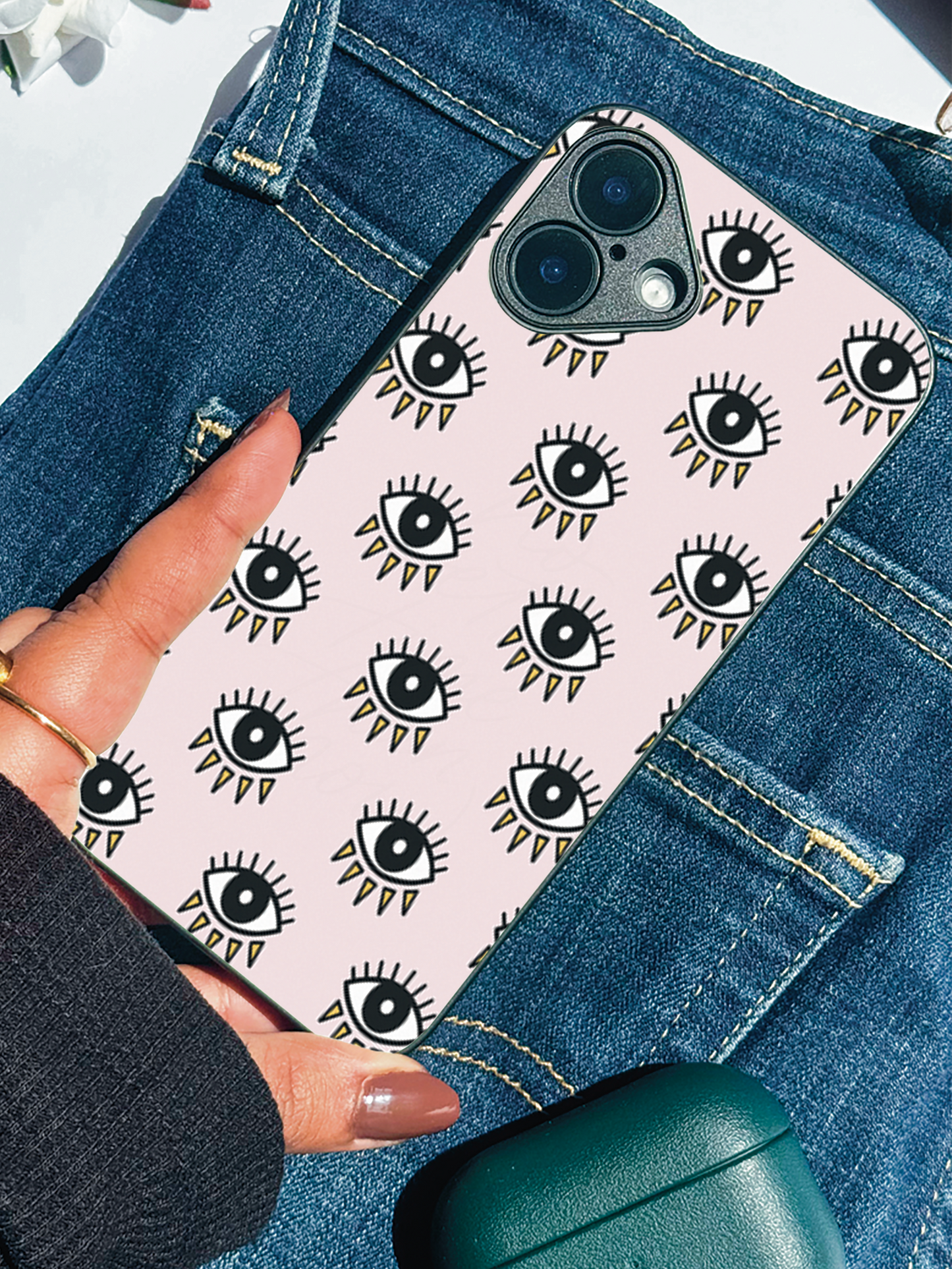 Boho Evil Eye Premium Glass Back Cover For iPhone 11,12,13,14,15,16 Models