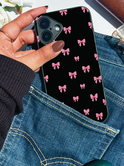 Dark Aesthetic Bows Bow Premium Glass Back Cover For iPhone 11,12,13,14,15,16 Models