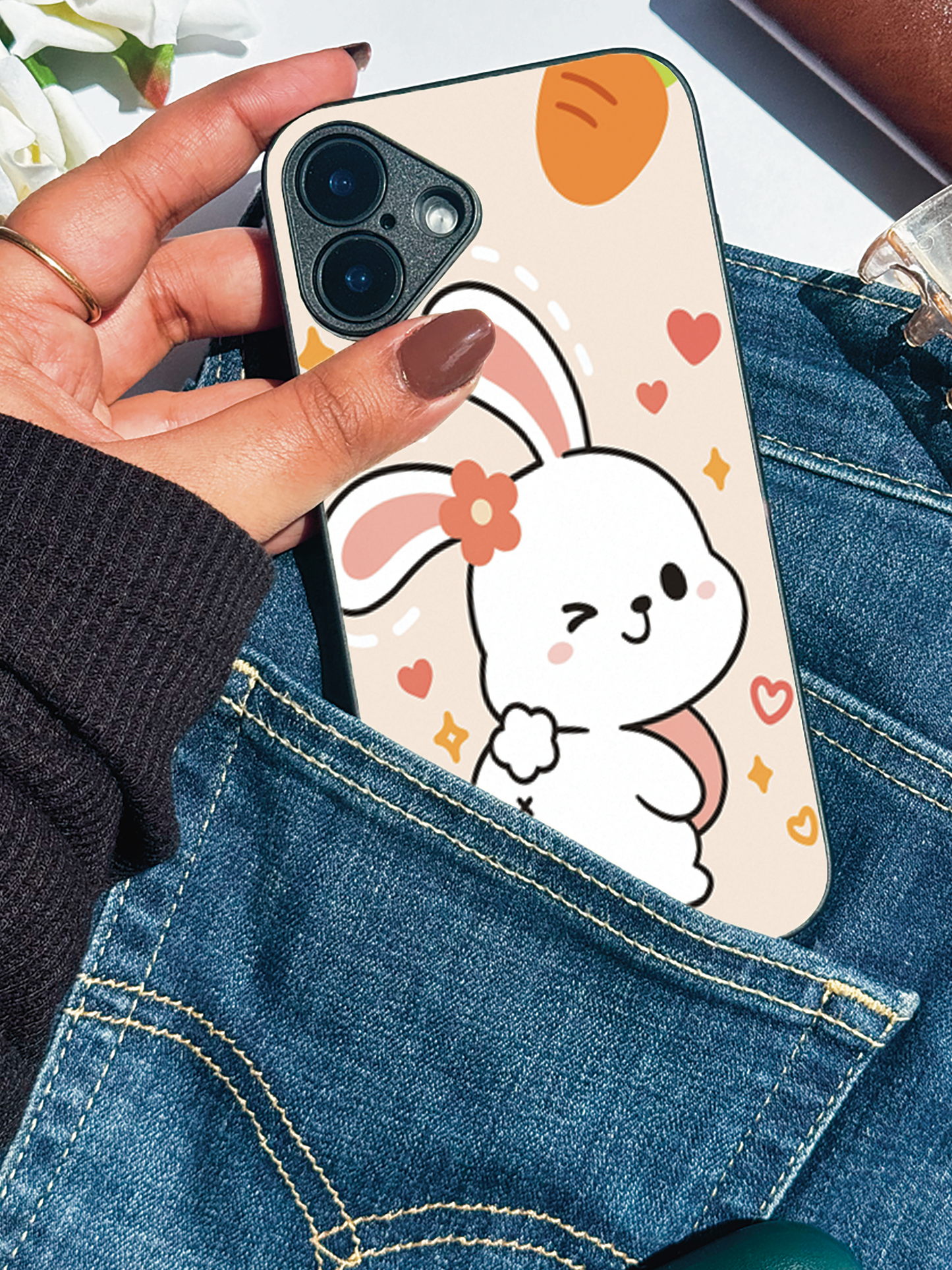 Bunny Pooh Premium Glass Back Cover For iPhone 11,12,13,14,15,16 Models