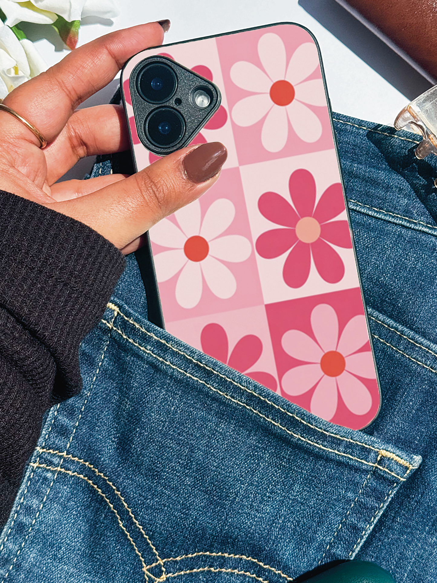 Floral Funk Premium Glass Back Cover For iPhone 11,12,13,14,15,16 Models