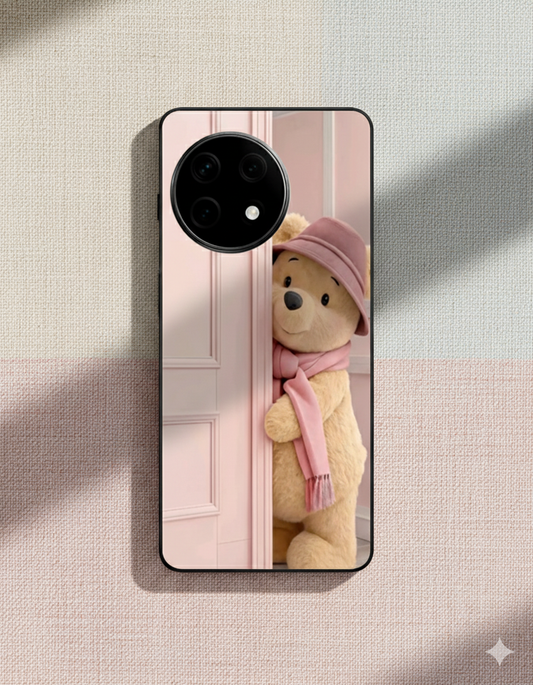 Cozy Teddy Glass Back Cover For One Plus 13, 12, 11, 10, Nord Series