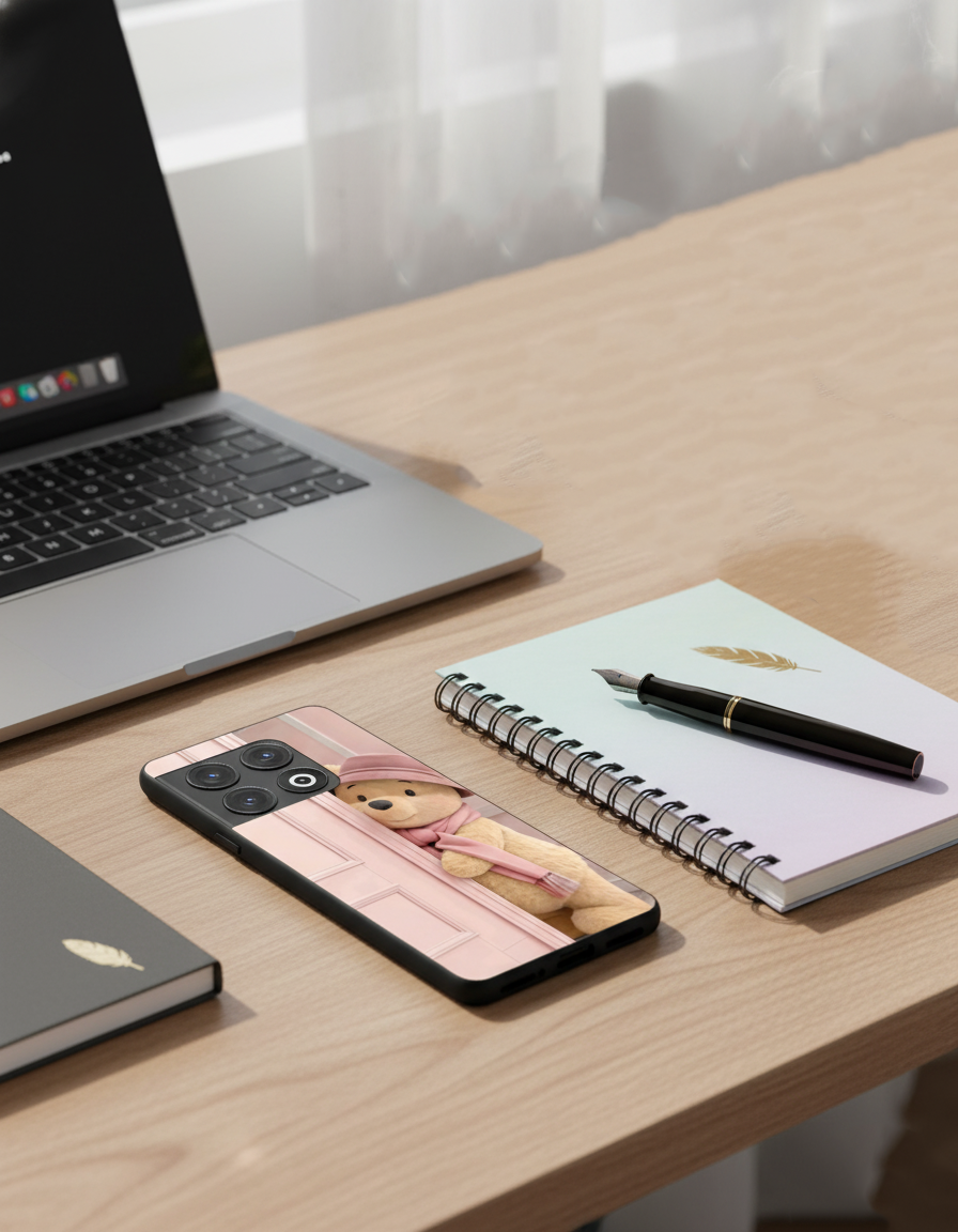 Cozy Teddy Glass Back Cover For One Plus 13, 12, 11, 10, Nord Series