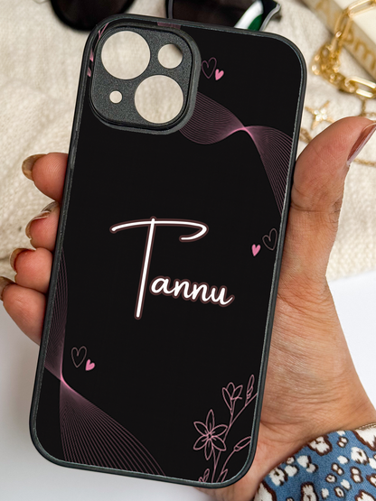 Velvet Bloom Personalised Name Premium Glass Back Cover For iPhone 11,12,13,14,15,16 Models