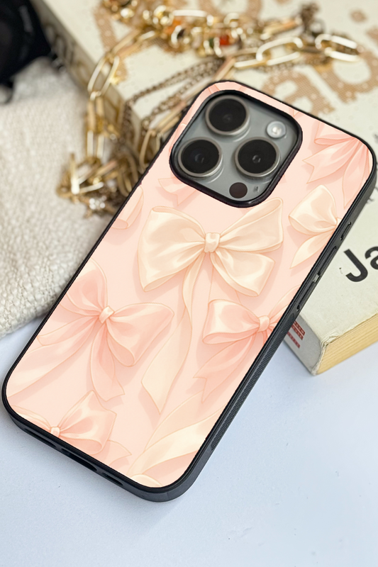 Silky Bows Sketch Premium Glass Back Cover For iPhone 11,12,13,14,15,16 Models