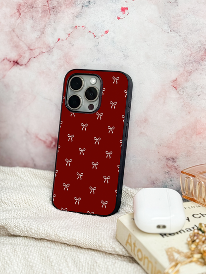 Red Bow Beaut Premium Glass Back Cover For iPhone 11,12,13,14,15,16 Models