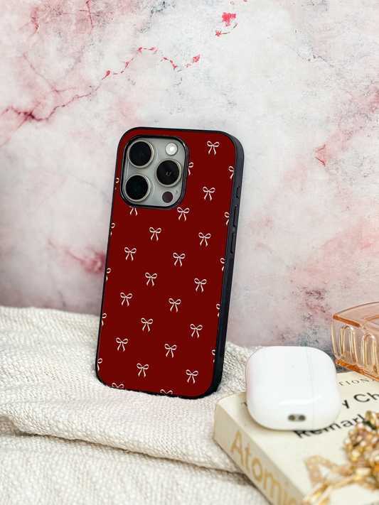 Red Bow Beaut Premium Glass Back Cover For iPhone 11,12,13,14,15,16 Models