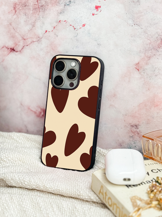 Chocolate Hearts Premium Glass Back Cover For iPhone 11,12,13,14,15,16 Models