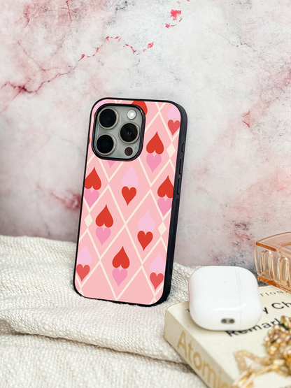Hearts Play Premium Glass Back Cover For iPhone 11,12,13,14,15,16 Models