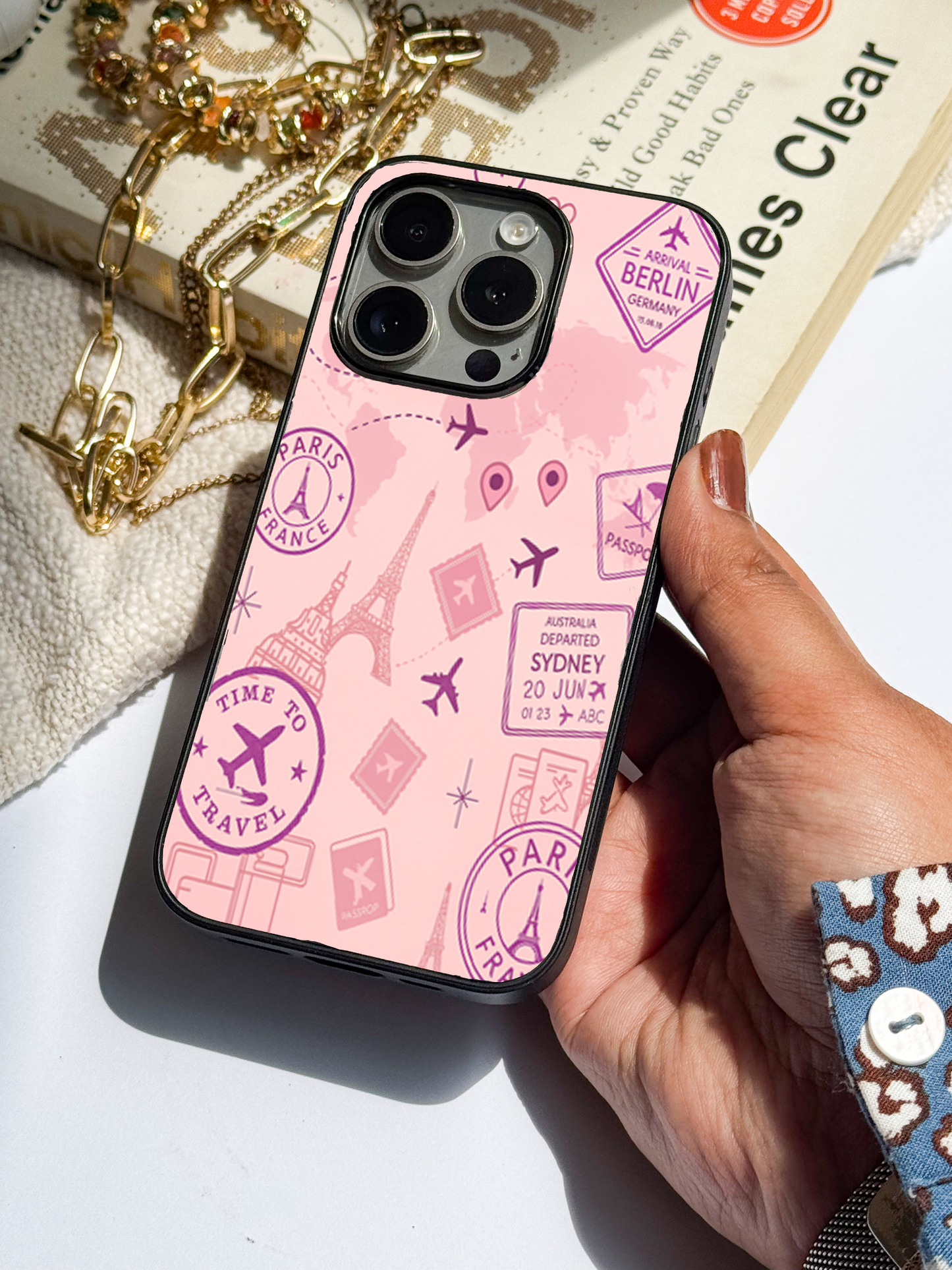 Travel Mania Premium Glass Back Cover For iPhone 11,12,13,14,15,16 Models