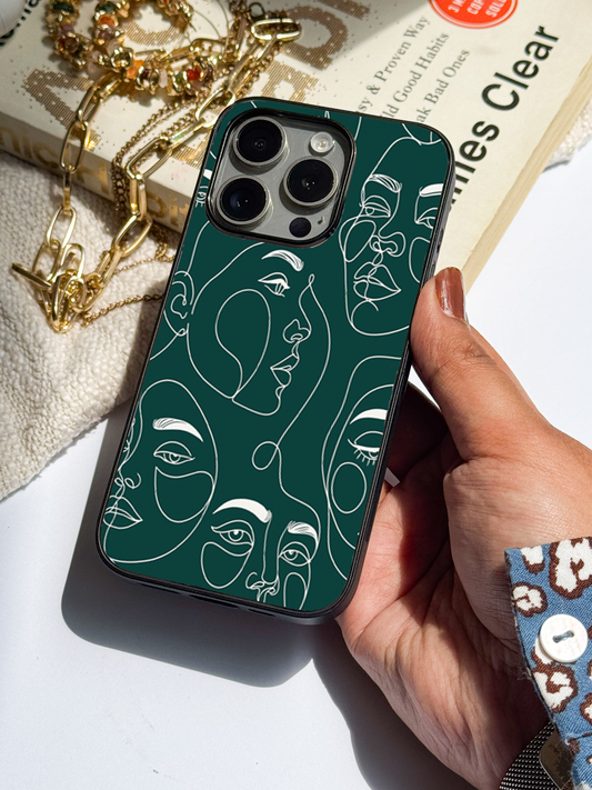 Line Art Lady  Premium Glass Back Cover For iPhone 11,12,13,14,15,16 Models