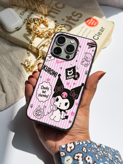 Kuromi Cat Premium Glass Back Cover For iPhone 11,12,13,14,15,16 Models