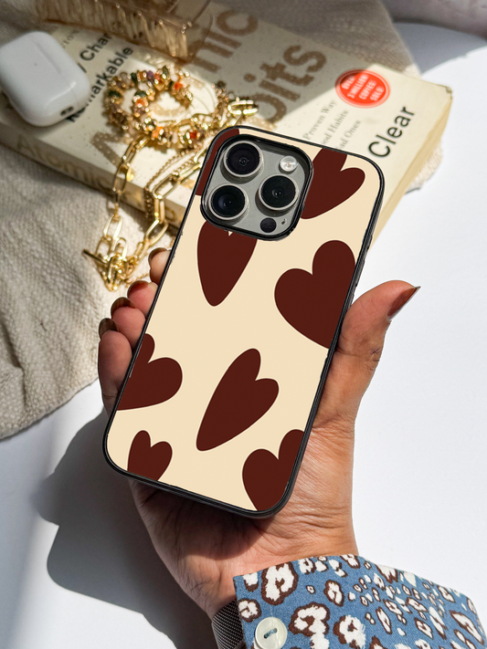 Chocolate Hearts Premium Glass Back Cover For iPhone 11,12,13,14,15,16 Models