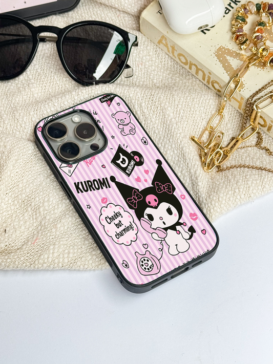 Kuromi Cat Premium Glass Back Cover For iPhone 11,12,13,14,15,16 Models