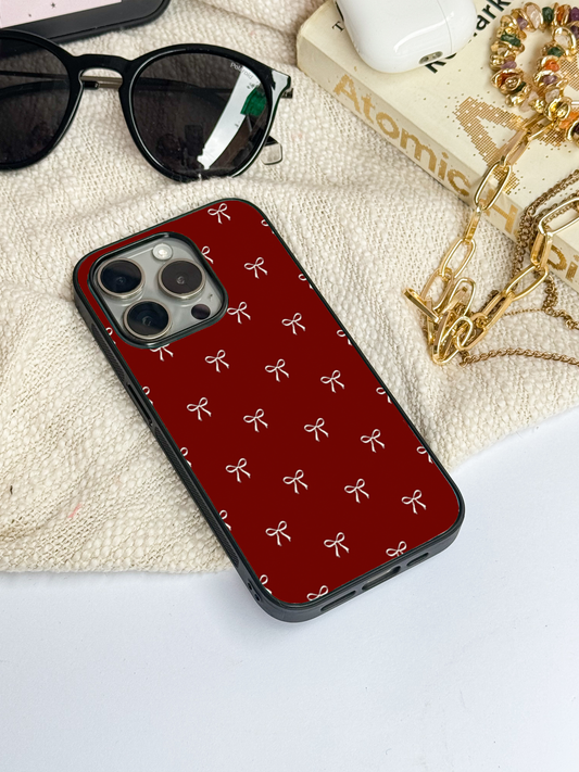Red Bow Beaut Premium Glass Back Cover For iPhone 11,12,13,14,15,16 Models