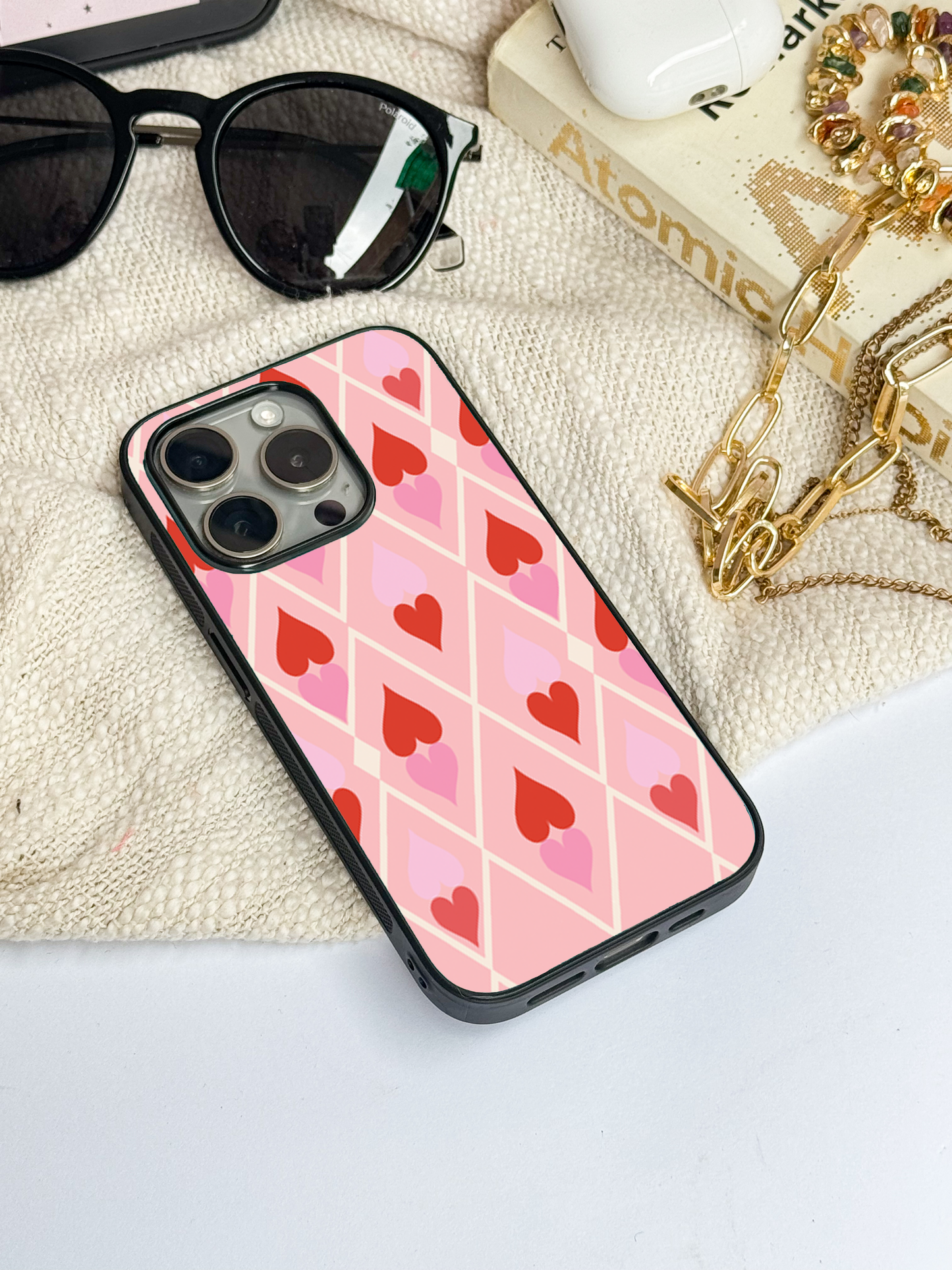 Hearts Play Premium Glass Back Cover For iPhone 11,12,13,14,15,16 Models