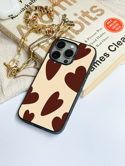 Chocolate Hearts Premium Glass Back Cover For iPhone 11,12,13,14,15,16 Models