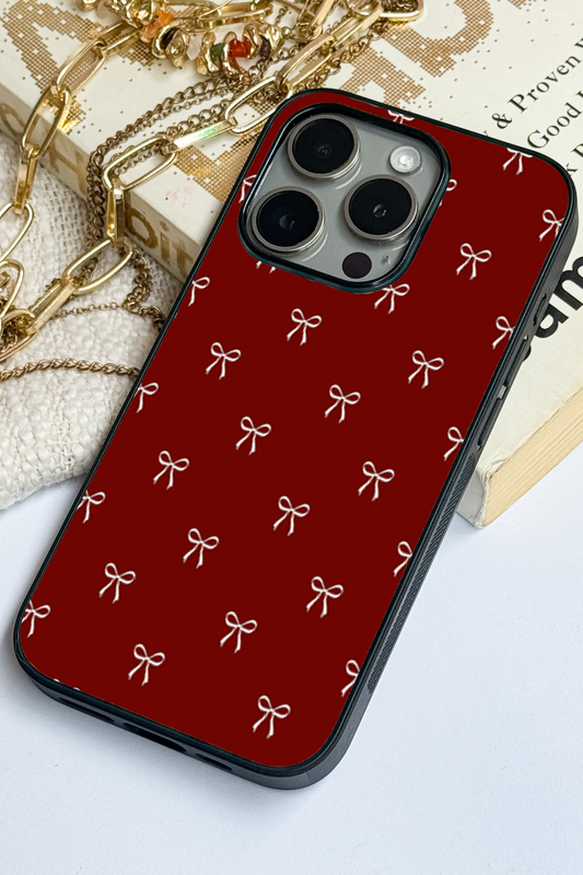 Red Bow Beaut Premium Glass Back Cover For iPhone 11,12,13,14,15,16 Models
