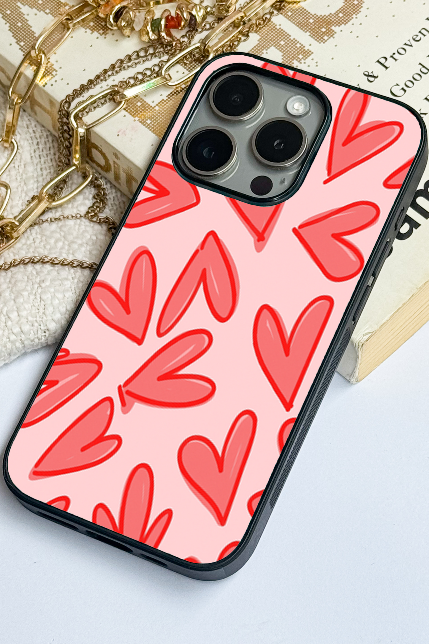 Love Doodles  Premium Glass Back Cover For iPhone 11,12,13,14,15,16 Models