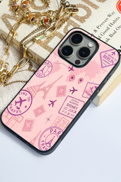 Travel Mania Premium Glass Back Cover For iPhone 11,12,13,14,15,16 Models