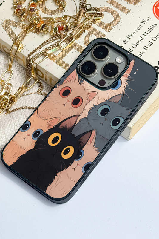 Kitty Mania  Premium Glass Back Cover For iPhone 11,12,13,14,15,16 Models