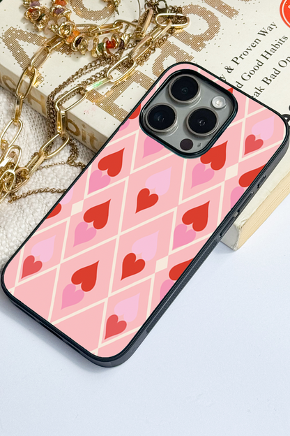 Hearts Play Premium Glass Back Cover For iPhone 11,12,13,14,15,16 Models